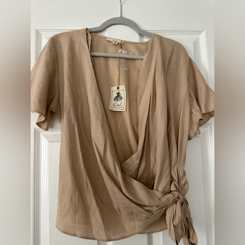 Easel Tan Wrap Blouse